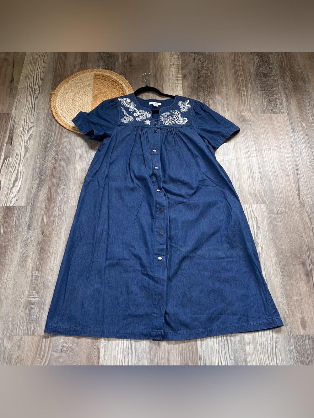 GO SOFTLY PATIO Denim Paisley Embroidered Dress NWOT